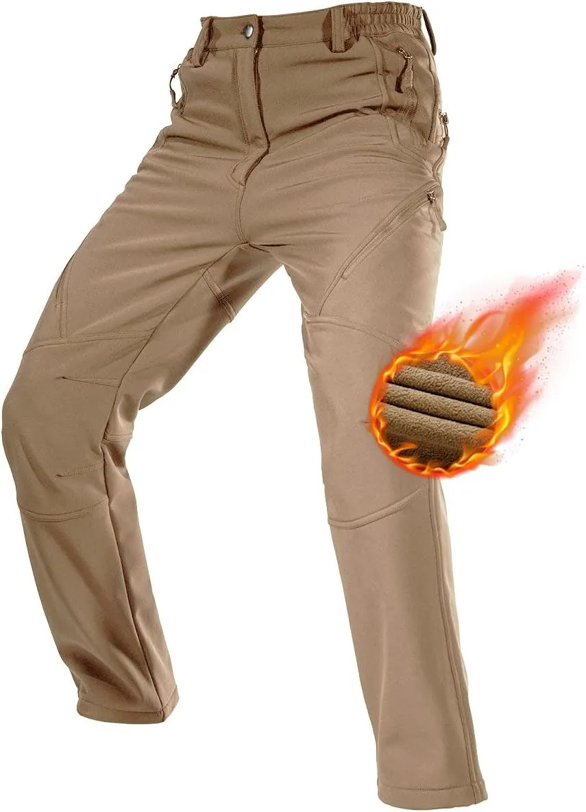 FREE SOLDIER Men's Fleece Lined Outdoor Cargo Hiking Pants Water Repellent Softshell Snow Ski Pants with Zipper Pockets