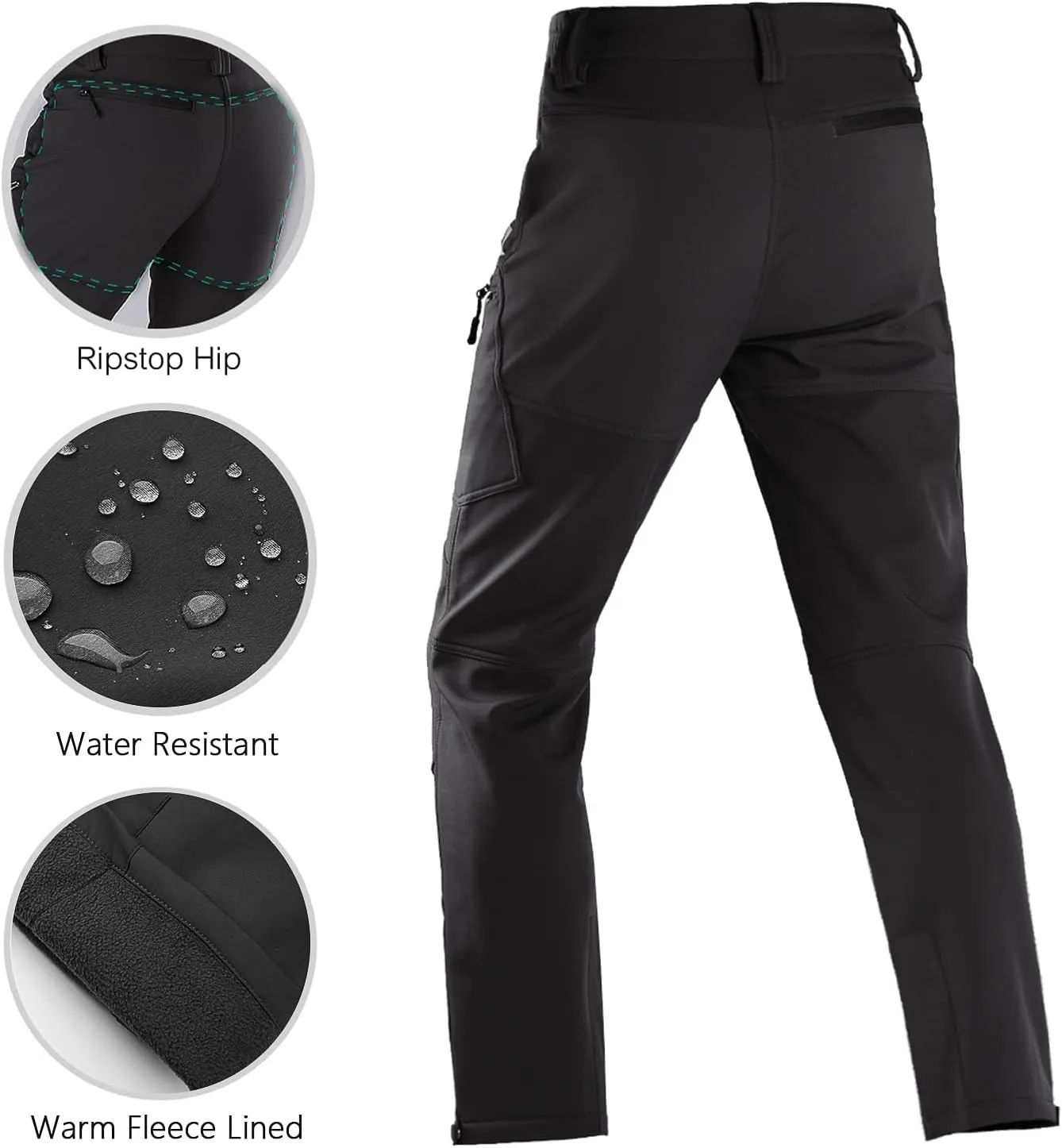 FREE SOLDIER Men's Outdoor Cargo Hiking Pants Water Repellent Softshell Fleece Lined Snow Ski Pants