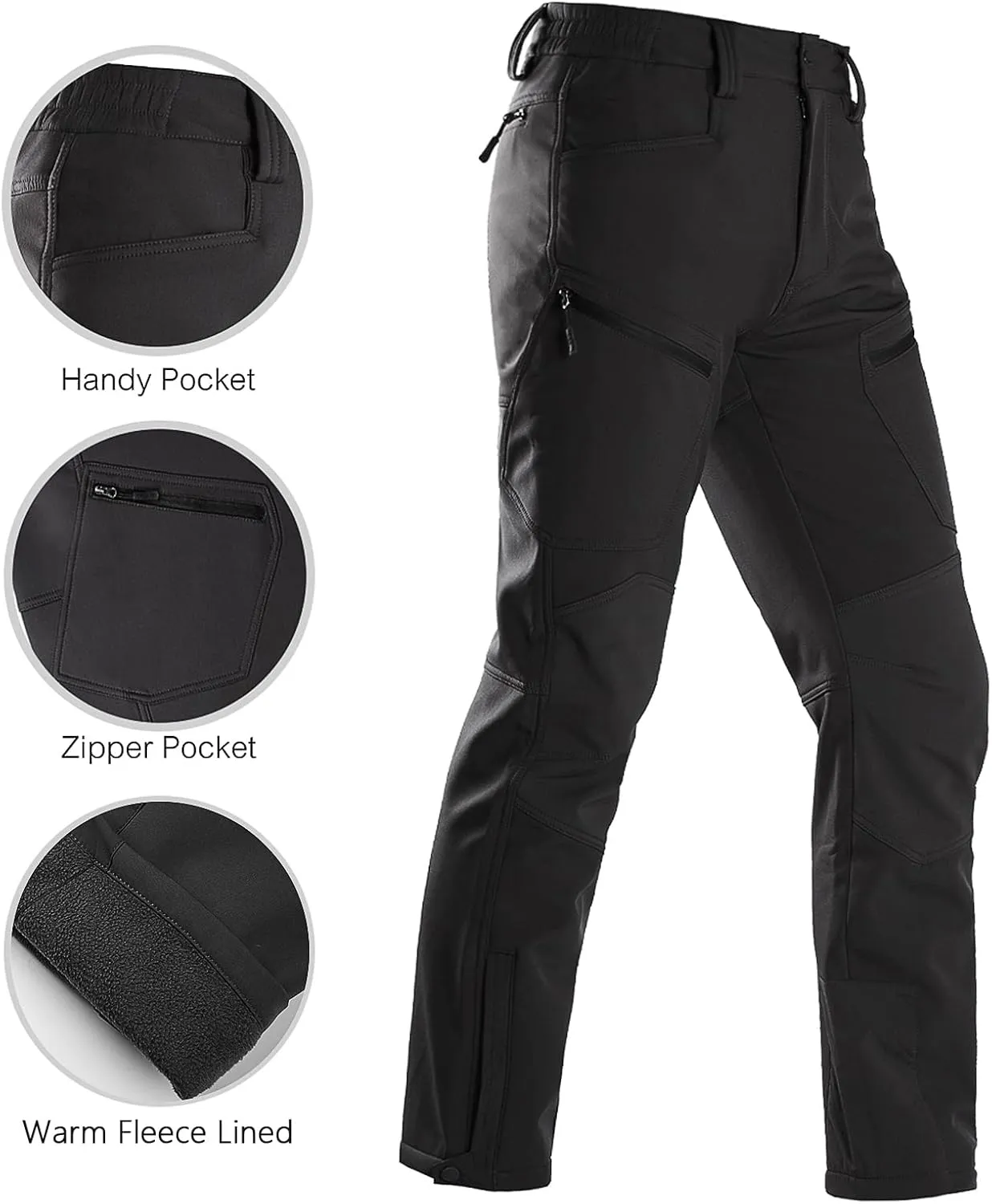 FREE SOLDIER Men's Outdoor Cargo Hiking Pants Water Repellent Softshell Fleece Lined Snow Ski Pants