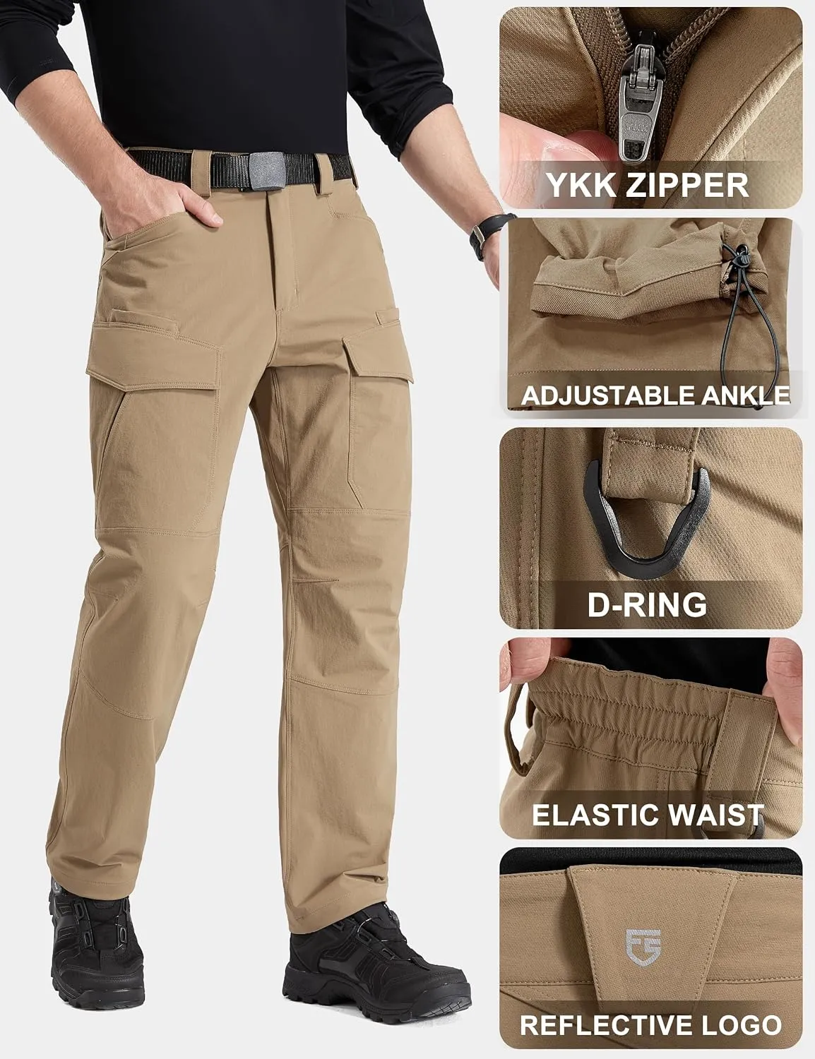 FREE SOLDIER Men's Tactical Water Repellent Ripstop Cargo Work Pants Men Hiking Nylon Spandex Trousers with 8 Pockets