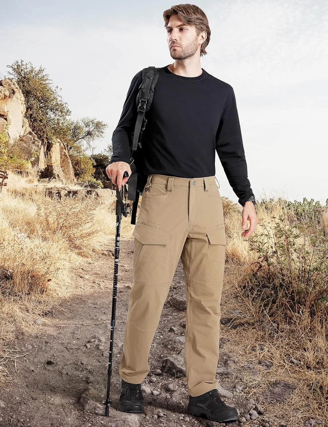 FREE SOLDIER Men's Tactical Water Repellent Ripstop Cargo Work Pants Men Hiking Nylon Spandex Trousers with 8 Pockets