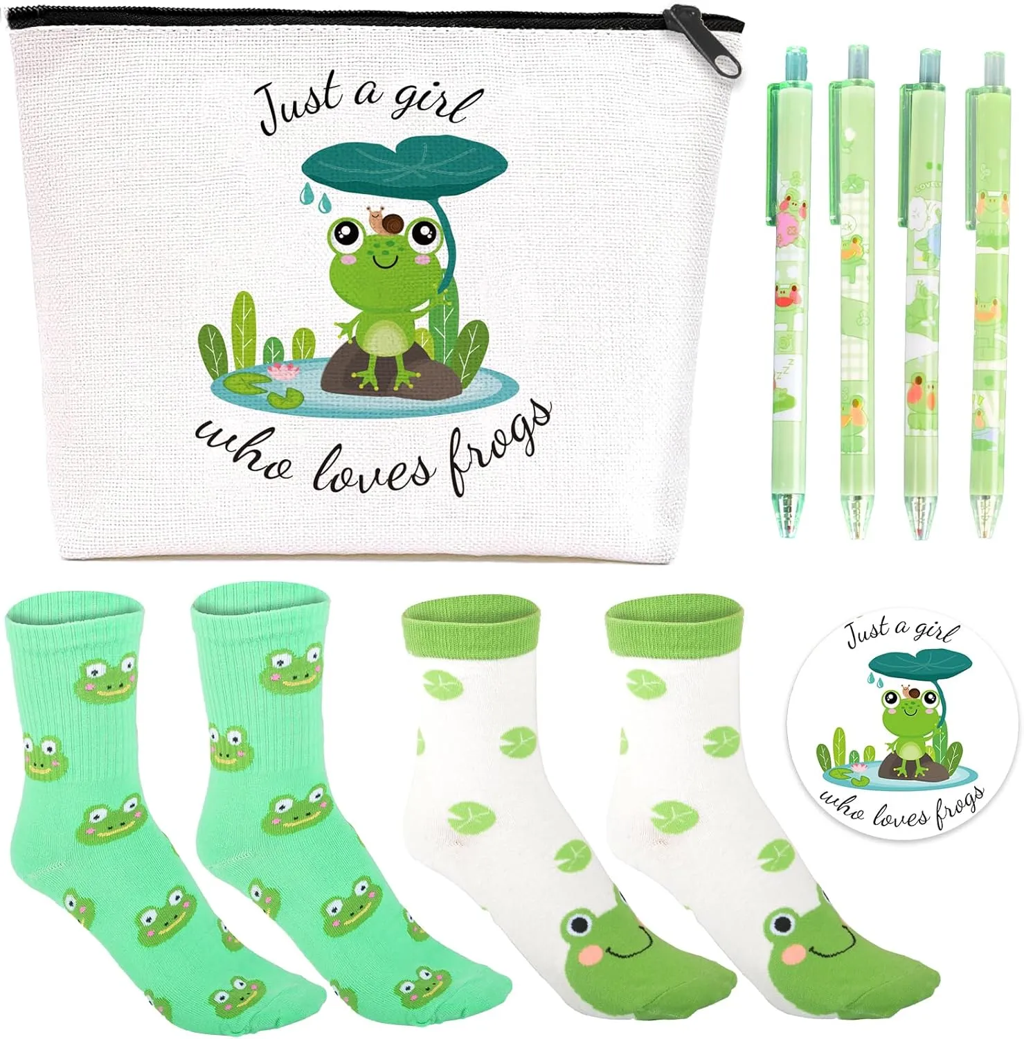 Frog Gifts: Makeup Bag, Socks, Pen & Mirror - Perfect for Frog Lovers
