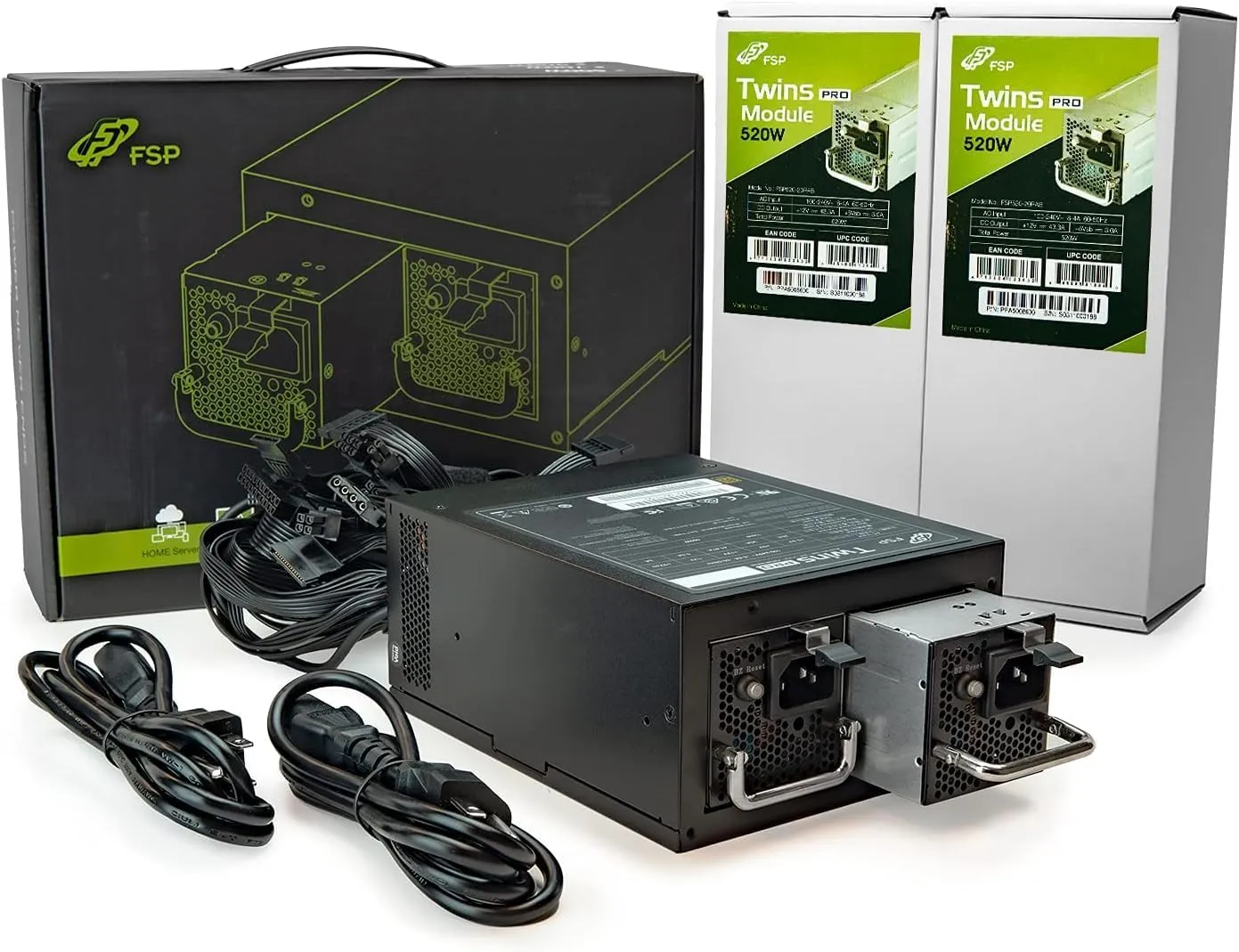 FSP Twins Pro ATX PS2 1 1 Dual Module 500W Efficiency Greater Than 90% Hot-swappable Redundant Digital Power Supply with Guardian Monitor Software (Twins Pro 500)