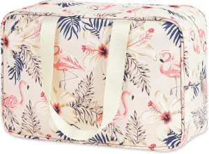 Full Size Toiletry Bag Women Large Cosmetic Bag Travel Makeup Bag Organizer Medicine Bag for Toiletries Essentials Accessories (Large, Beige Flamingo)