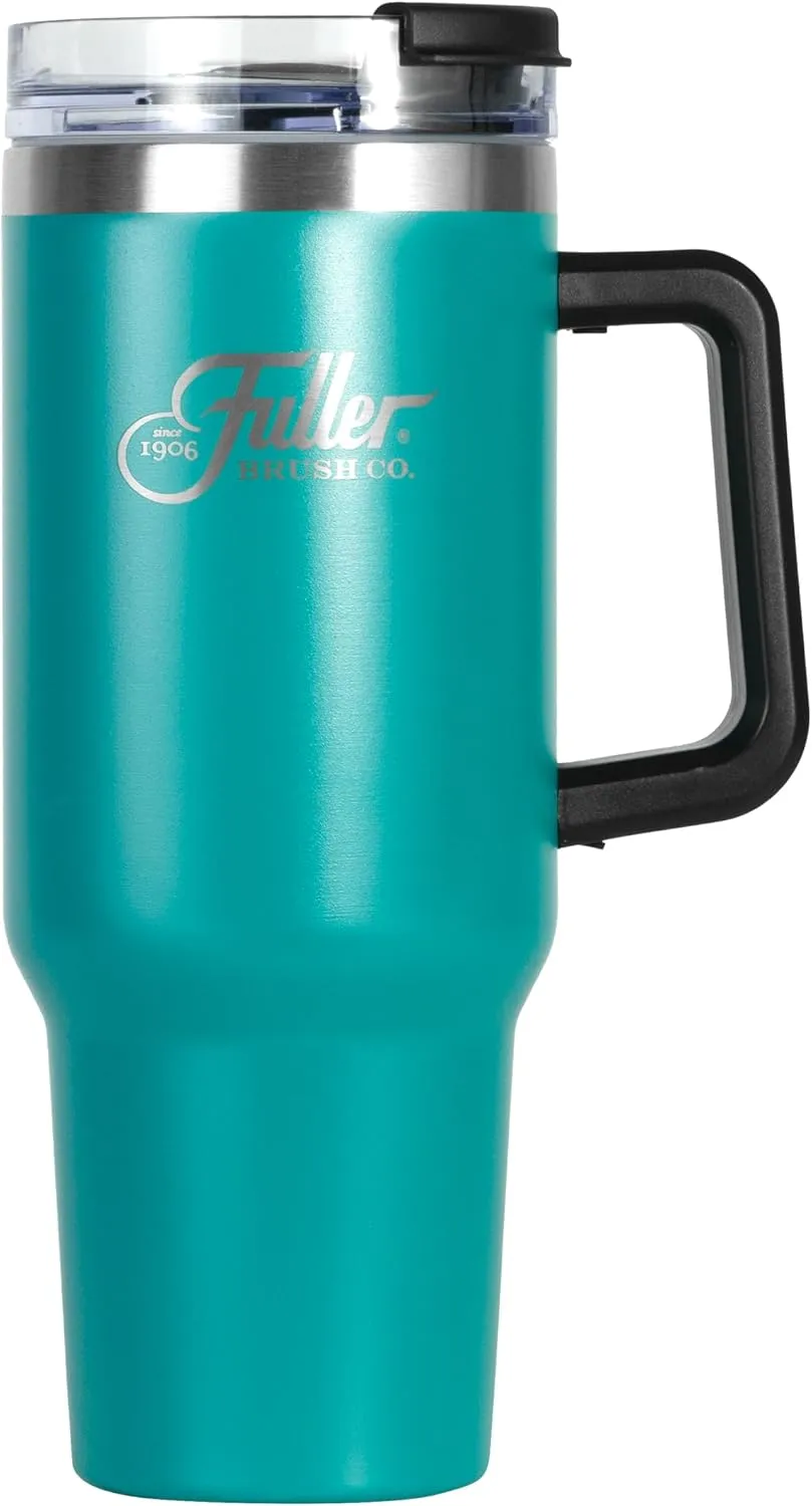 Fuller Brush Stainless Steel Tumbler with Handle - 40 oz. – Lead & BPA-Free - Double-Wall Insulated Travel Mug – Keeps Drinks Hot or Cold for Hours – Spill-Resistant Lid & Straw (Green)
