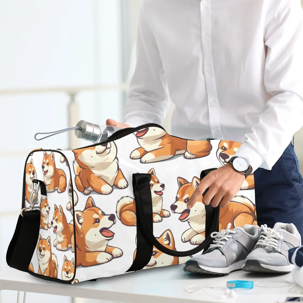 Funny Corgi Travel Duffle Bag for Women Men Gym Duffel Foldable Bag Waterproof Weekender Animals Puppy Dog Duffle Tote
