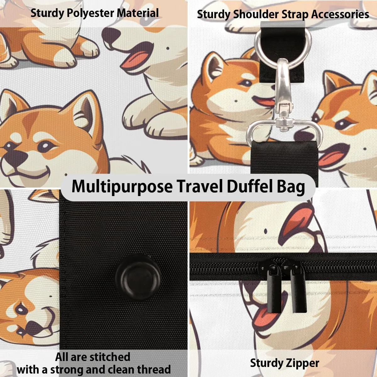 Funny Corgi Travel Duffle Bag for Women Men Gym Duffel Foldable Bag Waterproof Weekender Animals Puppy Dog Duffle Tote