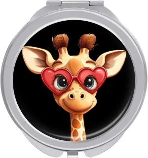 Funny Giraffe Compact Makeup Mirror Mini Foldable Cosmetic Mirror Portable Travel Mirror for Purse Pocket