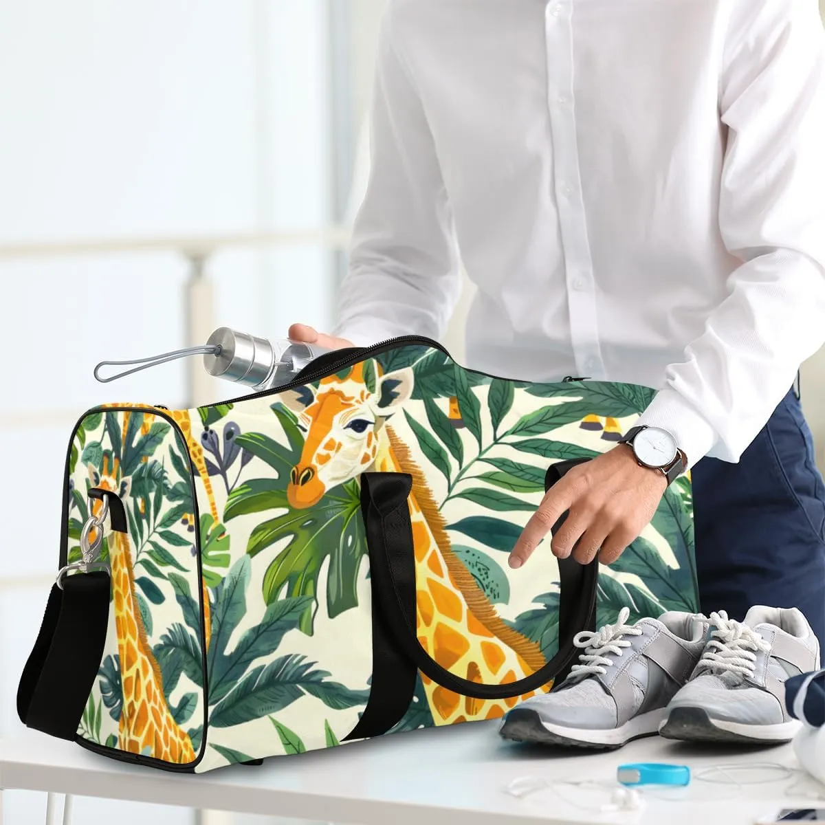 Funny Giraffe Travel Duffle Bag for Women Men Gym Duffel Foldable Bag Waterproof Weekender African Wild Animal Duffle Tote