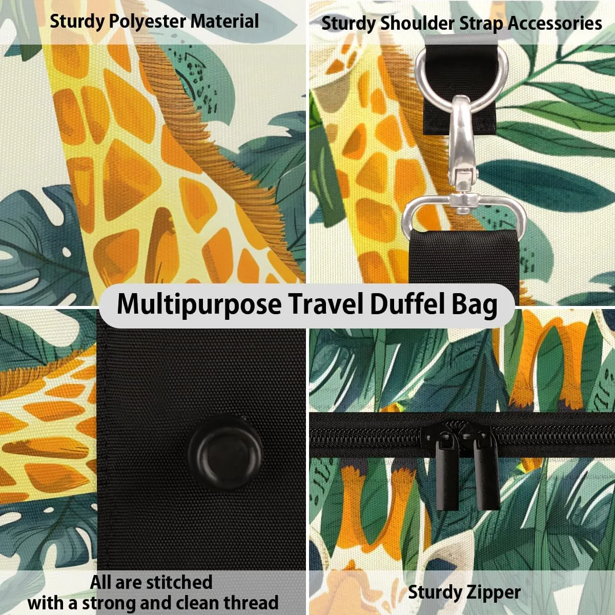 Funny Giraffe Travel Duffle Bag for Women Men Gym Duffel Foldable Bag Waterproof Weekender African Wild Animal Duffle Tote