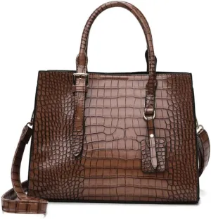FUNSEED Handbag for Women, Large Capacity Crocodile Print PU Leather Tote Shoulder Bag with Zipper for Work