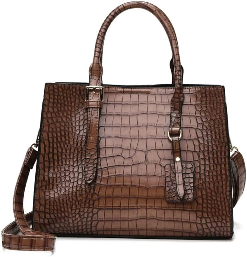 FUNSEED Handbag for Women, Large Capacity Crocodile Print PU Leather Tote Shoulder Bag with Zipper for Work