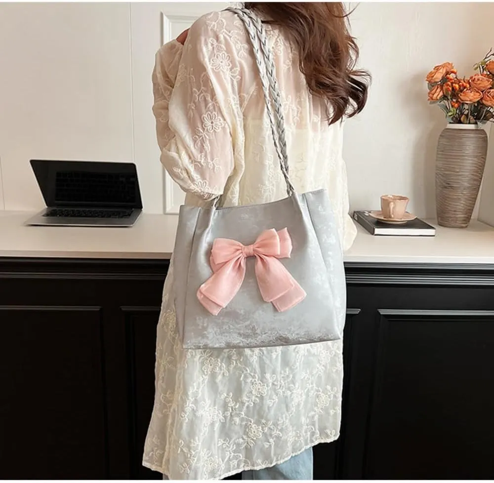 FUNSEED Tote bag for Women, Large Capacity Sweet Cute Bow Tote Shoulder Handbag for Dating