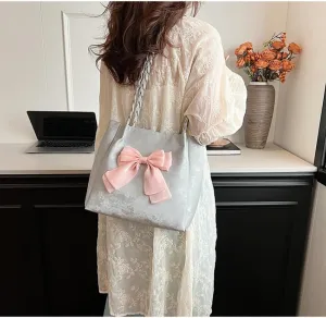 FUNSEED Tote bag for Women, Large Capacity Sweet Cute Bow Tote Shoulder Handbag for Dating