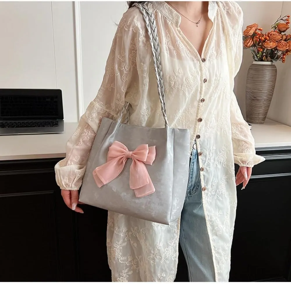 FUNSEED Tote bag for Women, Large Capacity Sweet Cute Bow Tote Shoulder Handbag for Dating