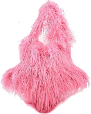 Fur Shoulder Bag for Women Y2k Star Shape Fluffy Crossbody Bag Solid Color Feather Messenger Bag Tote Bag