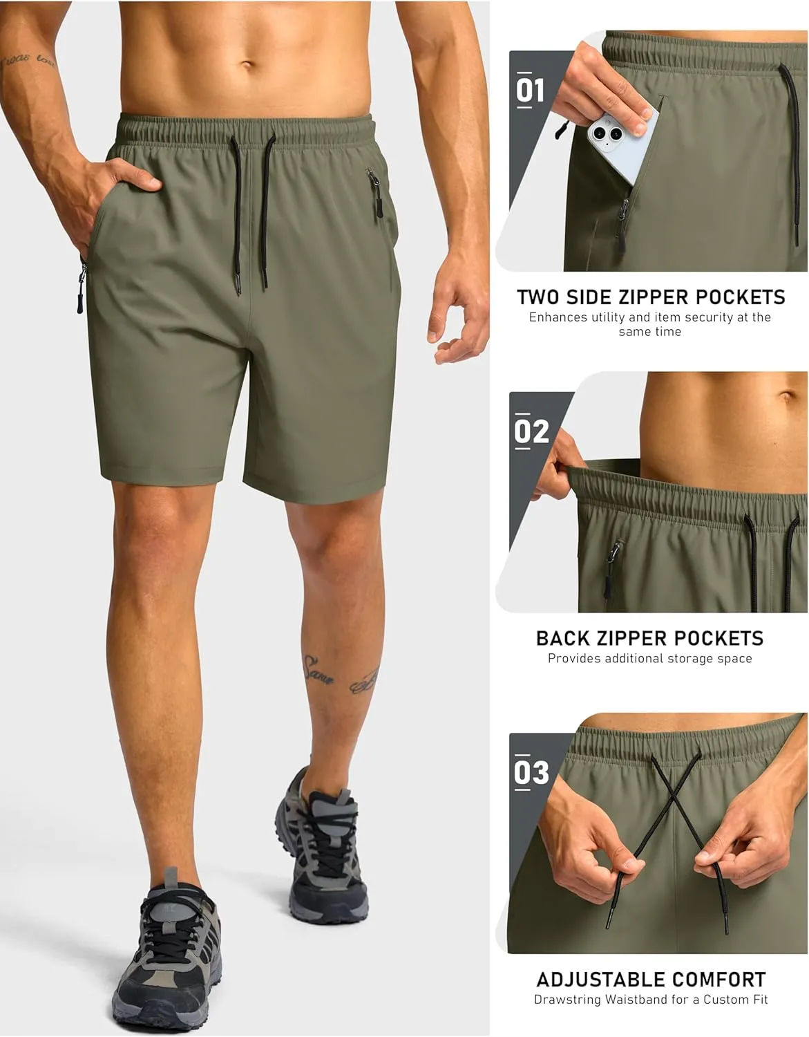 G Gradual Men's Hiking Shorts 7"/9" Lightweight Athletic Shorts for Men Quick Dry Stretch Casual Shorts with 3 Zipper Pockets