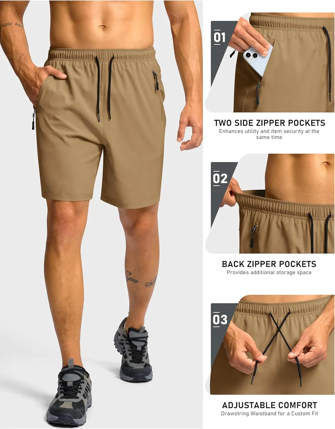 G Gradual Men's Hiking Shorts 7"/9" Lightweight Athletic Shorts for Men Quick Dry Stretch Casual Shorts with 3 Zipper Pockets