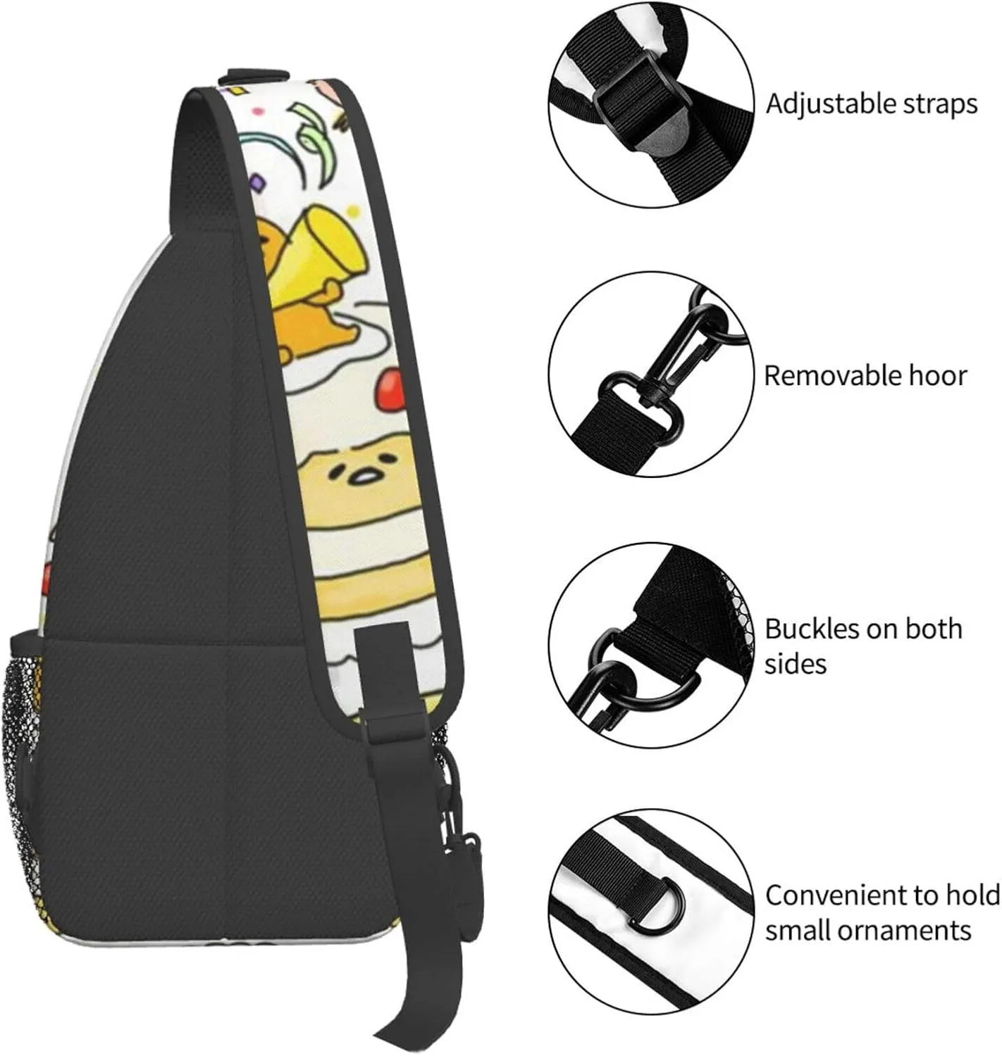 G-udetama Crossbody Chest Bag, Crossbody Convertible Shoulder Bag With Front Pocket, Single Shoulder Chest Bag Black