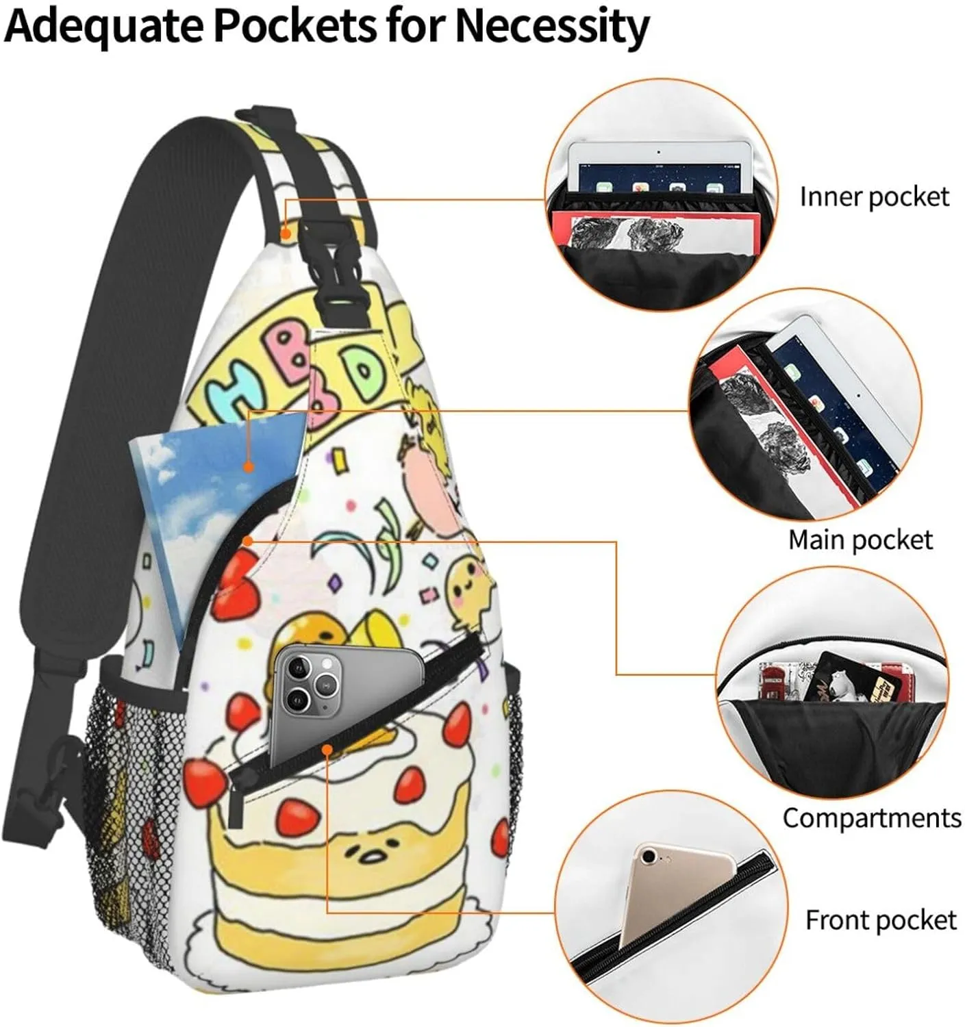 G-udetama Crossbody Chest Bag, Crossbody Convertible Shoulder Bag With Front Pocket, Single Shoulder Chest Bag Black