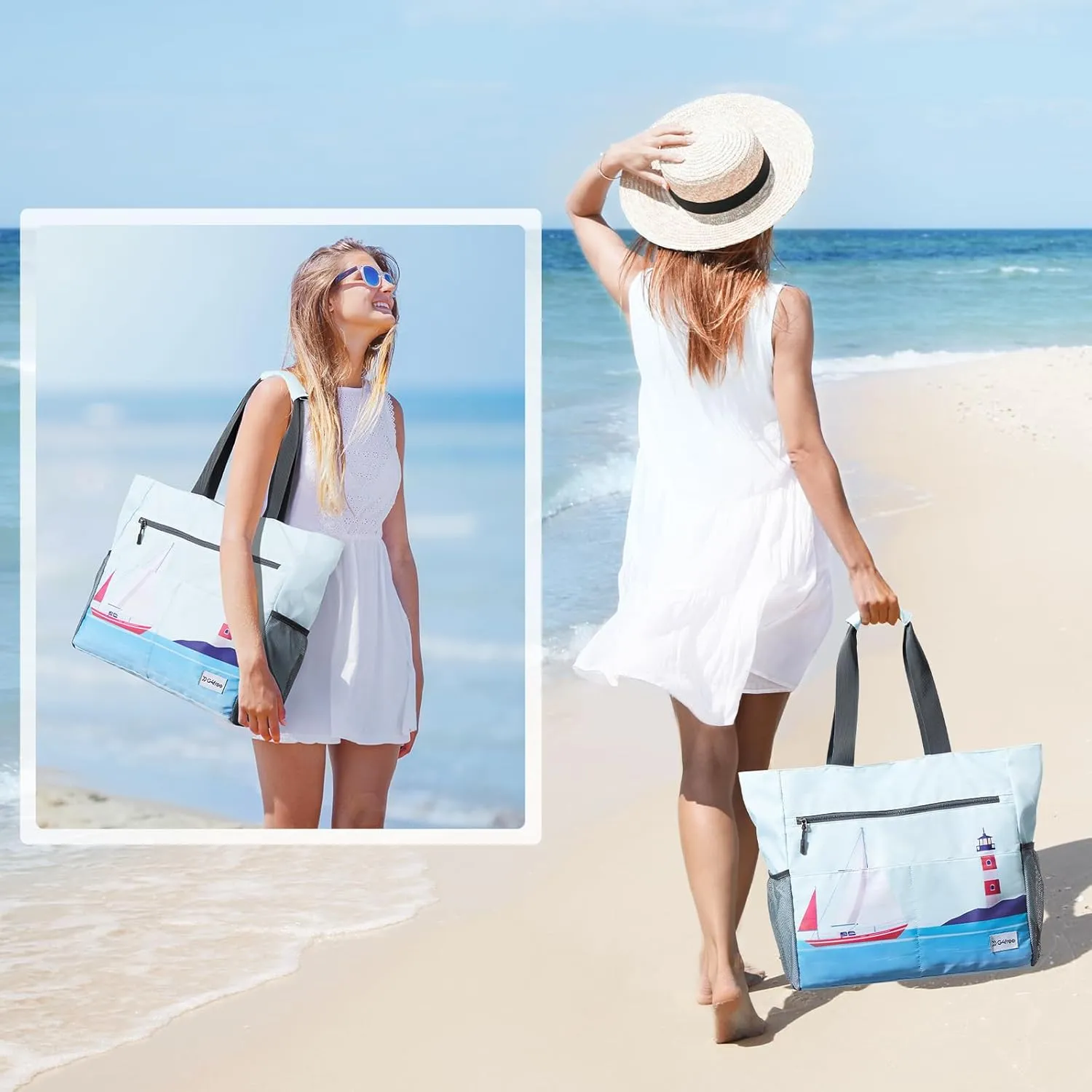 G4Free Beach Bag, Waterproof Sandproof Beach Tote Bag, Large Capacity Foldable for Women