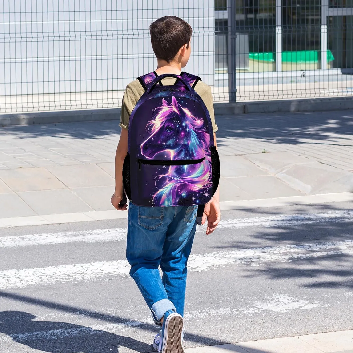Galaxy Horse Backpack Cute Horse Backpack for Kids, Horse in Pink Purple Galaxy Starry Stars School Backpack, Universe Horse Bookbag Elementary Middle High School Backpack,16.5 Inch