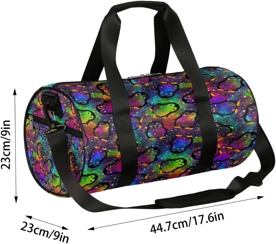Galaxy Penguin Adorable Gym Bag Small Gym Duffel Bags for Men Women Overnight Weekender Bag Lightweight Sport Duffle Bag Carry On Gymbag