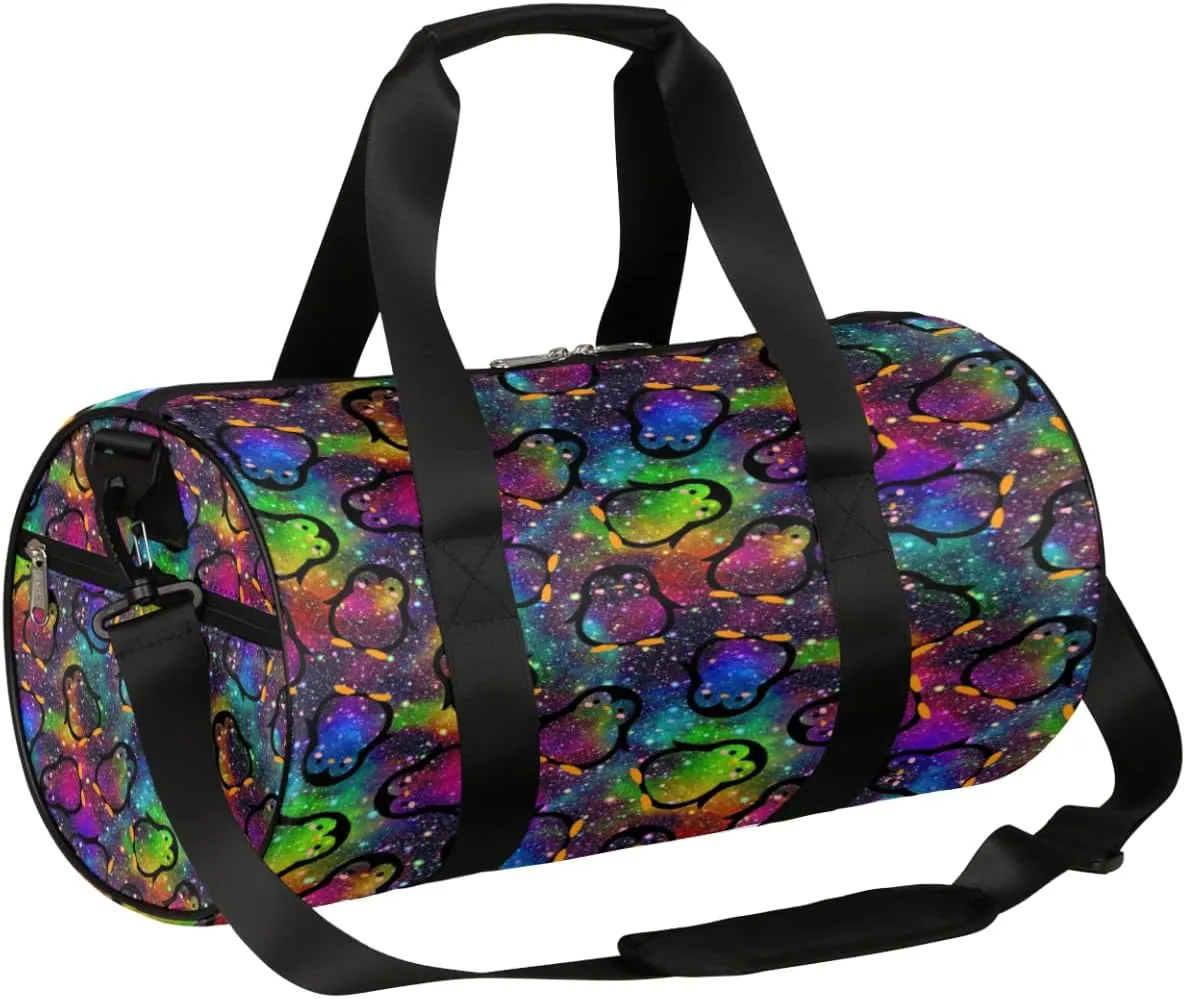 Galaxy Penguin Adorable Gym Bag Small Gym Duffel Bags for Men Women Overnight Weekender Bag Lightweight Sport Duffle Bag Carry On Gymbag