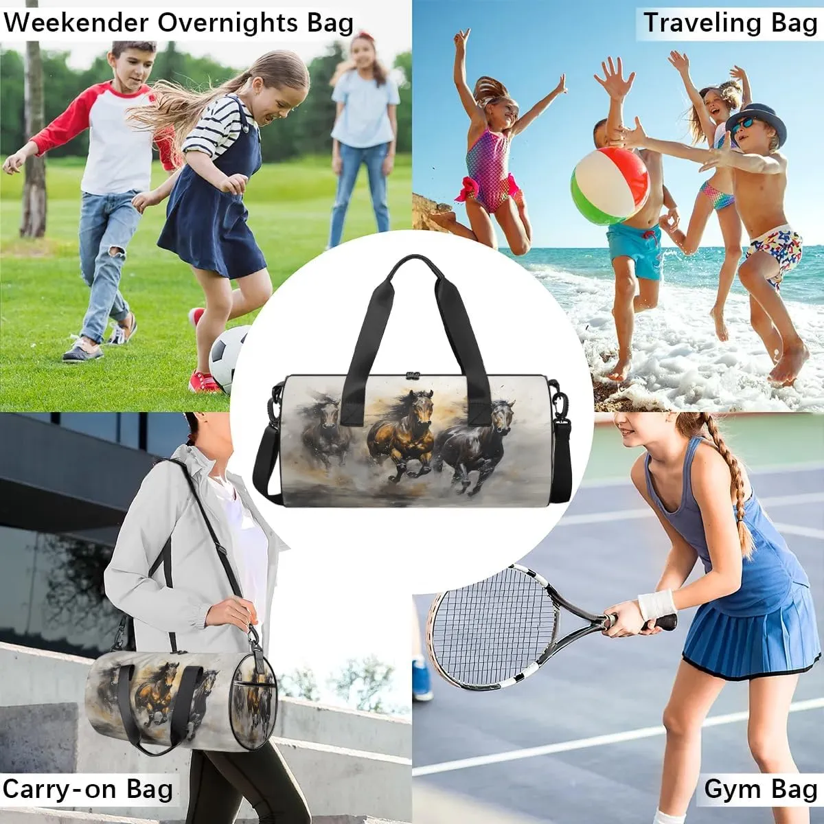 Galloping Horses Gym Bag for Women Men Lightweight Weekender Travel Bag Stylish Duffle Bag for Gym Travel Overnight Carry On
