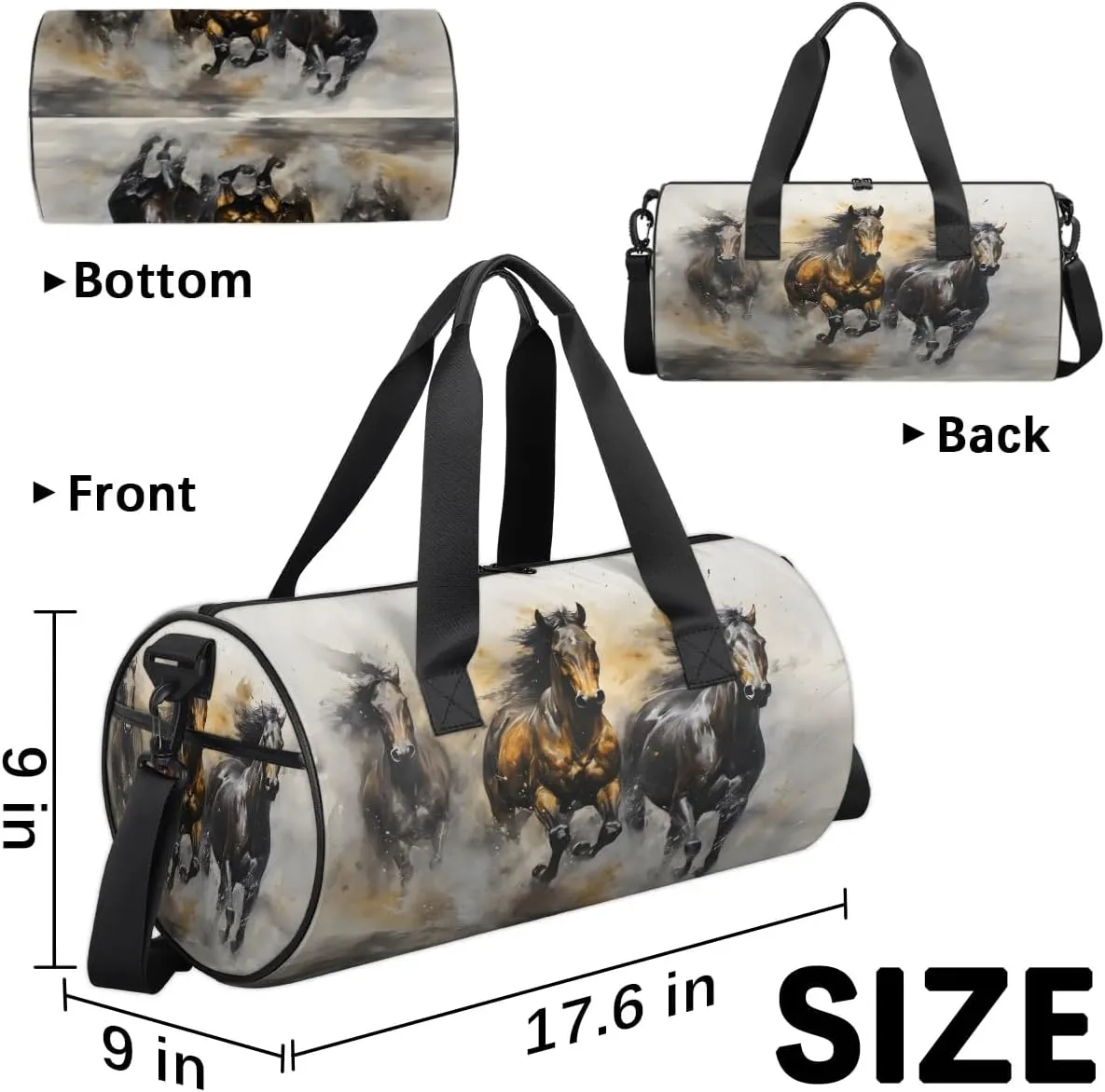 Galloping Horses Gym Bag for Women Men Lightweight Weekender Travel Bag Stylish Duffle Bag for Gym Travel Overnight Carry On
