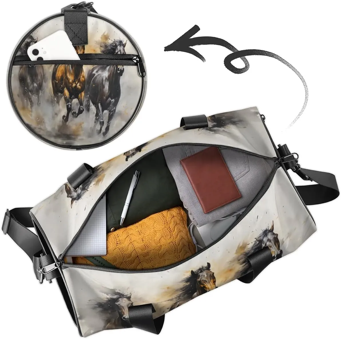 Galloping Horses Gym Bag for Women Men Lightweight Weekender Travel Bag Stylish Duffle Bag for Gym Travel Overnight Carry On