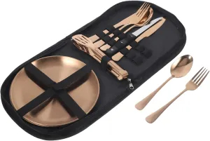 Garneck 1set Stainless Steel Camping Utensil Reusable Silverware for Outdoor Dining Ergonomic Travel Cutlery with Case for Picnics Camping and Adventures