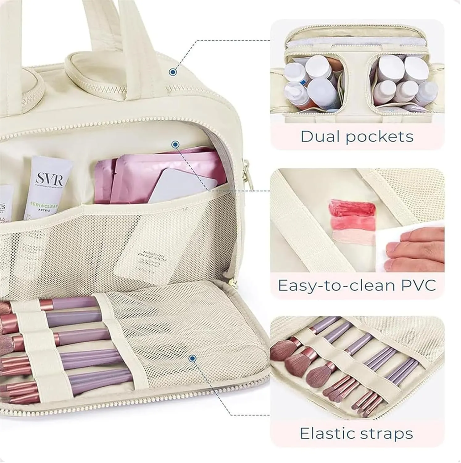 GDSAFS Large Capacity Wide-Open Travel Cosmetic Bag - Curetoaway Travel Cosmetic Bag, 4-In-1 Portable Waterproof Dry/Wet Separation Pouch Open Flat Toiletry Bags with 4 Compartments (2pcs/A)