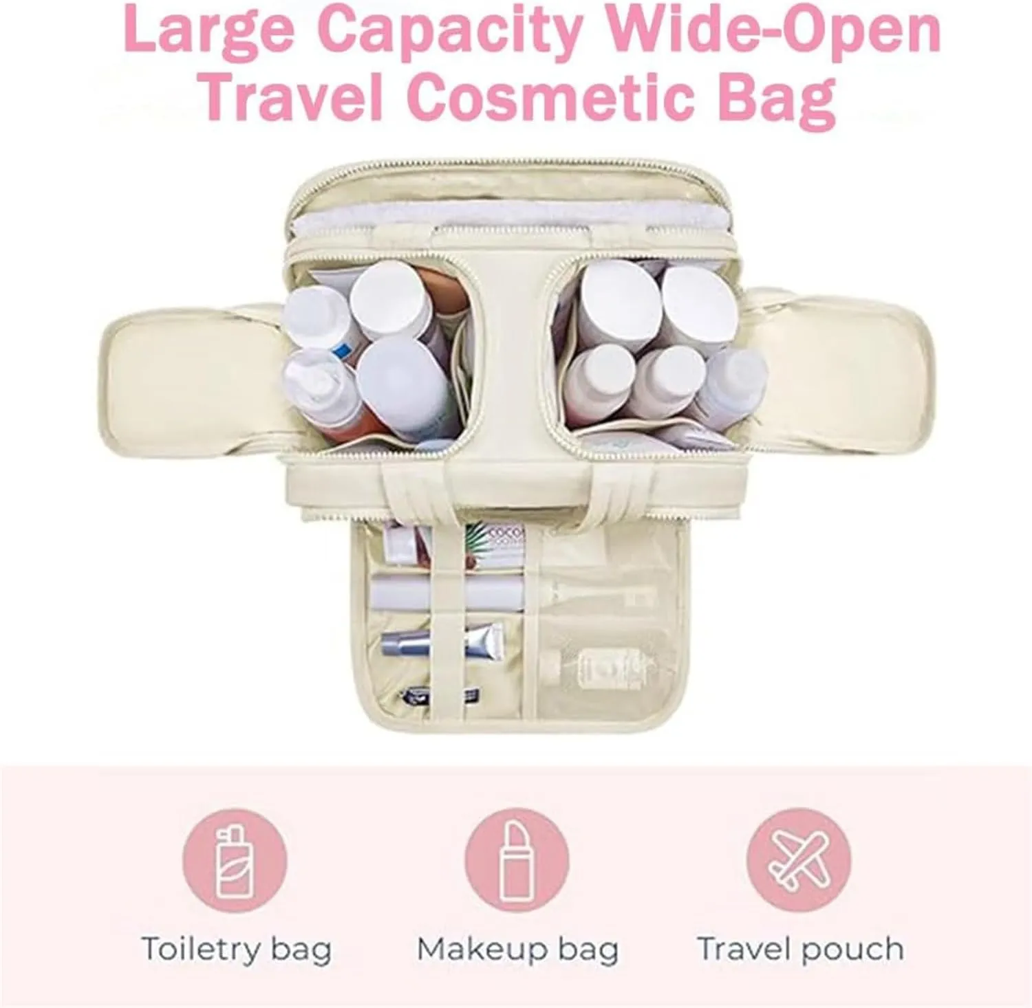 GDSAFS Large Capacity Wide-Open Travel Cosmetic Bag - Curetoaway Travel Cosmetic Bag, 4-In-1 Portable Waterproof Dry/Wet Separation Pouch Open Flat Toiletry Bags with 4 Compartments (2pcs/A)