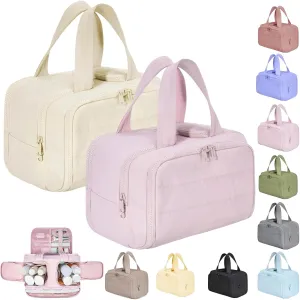 GDSAFS Large Capacity Wide-Open Travel Cosmetic Bag - Curetoaway Travel Cosmetic Bag, 4-In-1 Portable Waterproof Dry/Wet Separation Pouch Open Flat Toiletry Bags with 4 Compartments (2pcs/A)