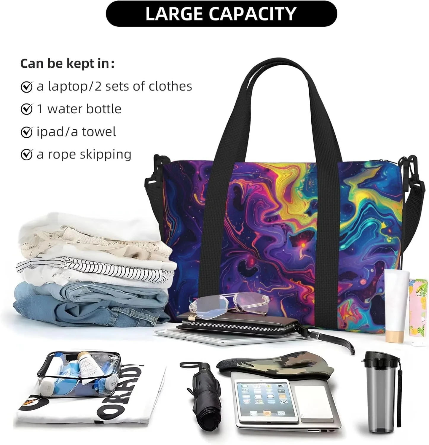 Generate abstract digital art print Travel Duffel Bag, Sports Tote Gym Bag, Swim Pool Bag Large Shoulder Tote Bag for Beach Weekender, 202-406-121