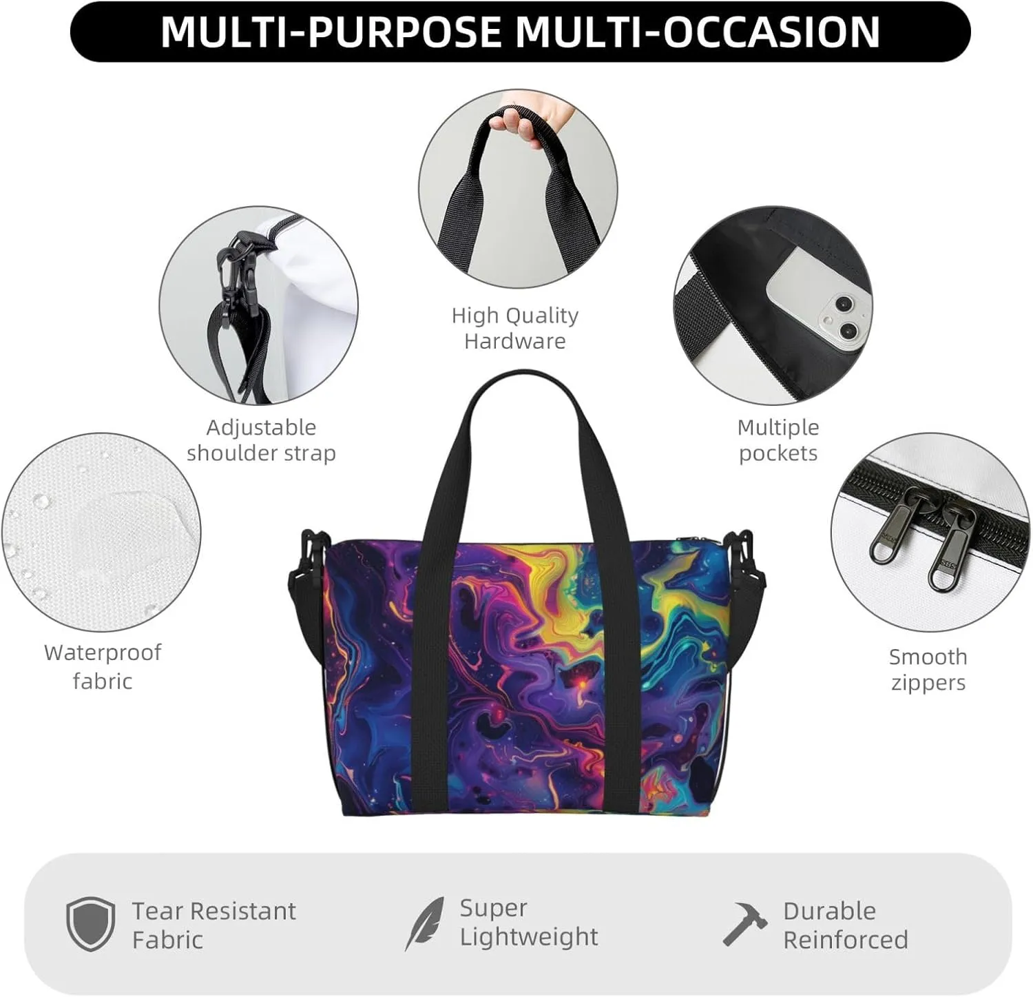 Generate abstract digital art print Travel Duffel Bag, Sports Tote Gym Bag, Swim Pool Bag Large Shoulder Tote Bag for Beach Weekender, 202-406-121