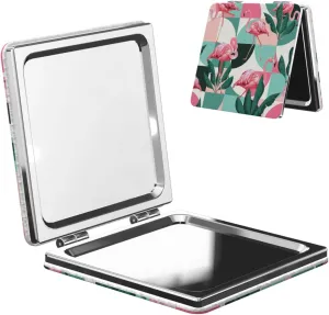 Geometric Flamingo Women Small Makeup Mirror Compact Handheld Cosmetic Mirror for Purse Pocket