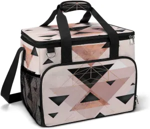 Geometric Triangles Rose Gold White Cooler Bag, Collapsible Soft Sided Cooler, Large Leakproof Camping Cooler, Portable Travel Cooler for Camping, Road Trips