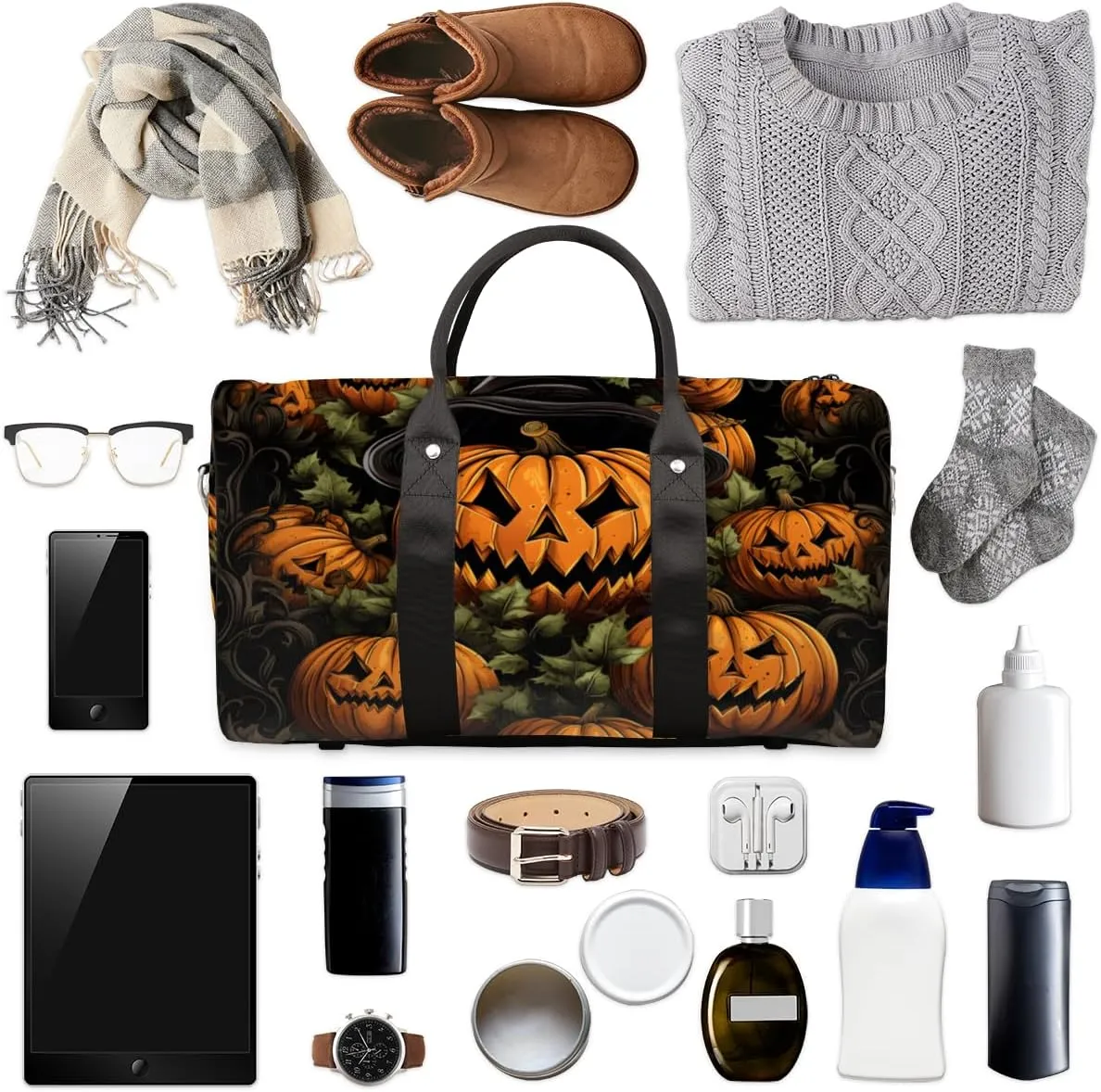 Ghost Pumpkin Travel Duffle Bag for Women Men Gym Duffel Foldable Bag Waterproof Weekender Halloween Duffle Tote
