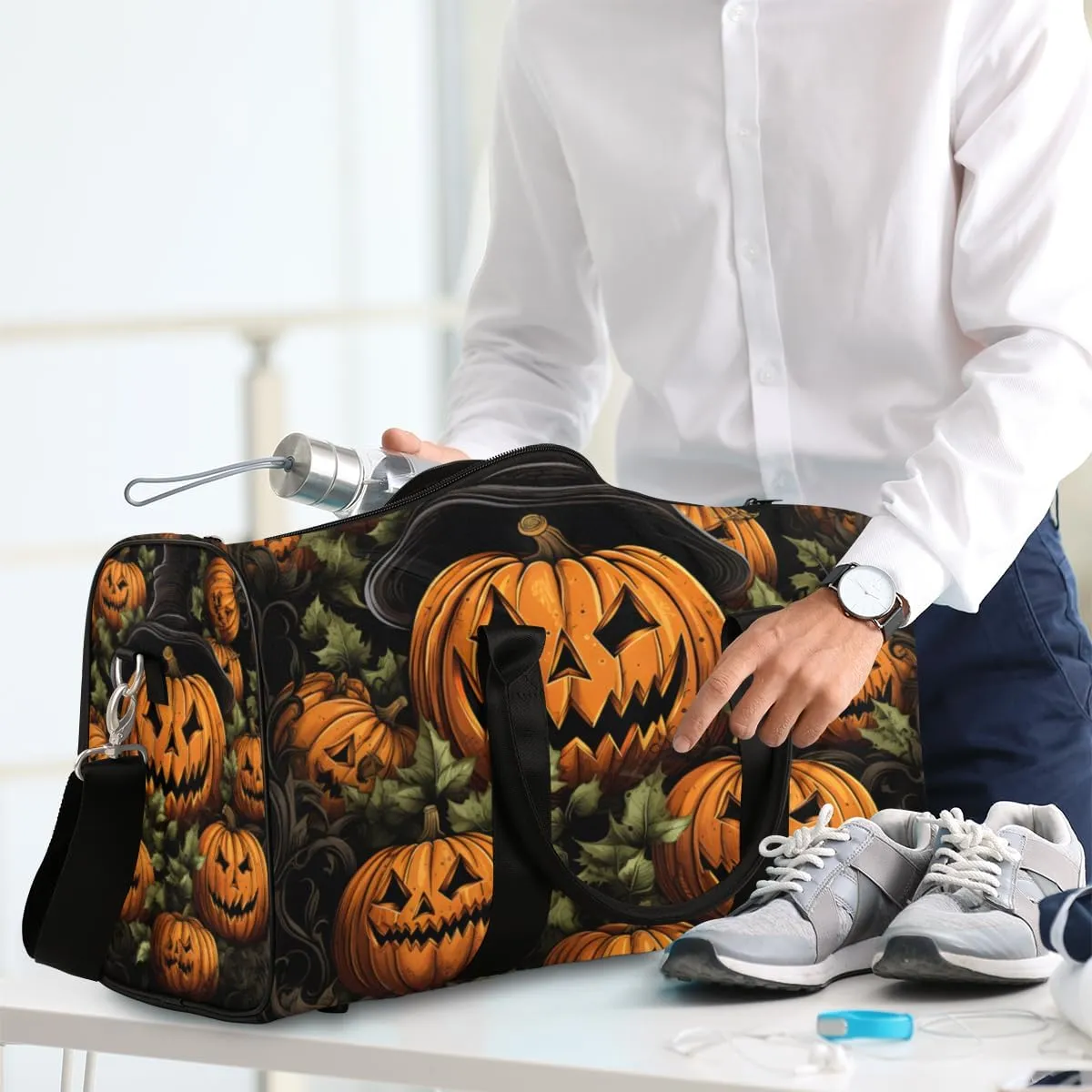 Ghost Pumpkin Travel Duffle Bag for Women Men Gym Duffel Foldable Bag Waterproof Weekender Halloween Duffle Tote