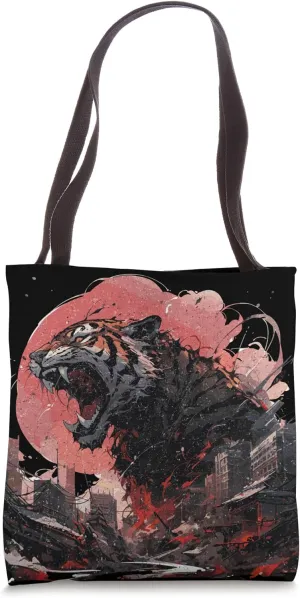Giant Tiger Monster In Large Metropolitan City Anime Cat Tote Bag