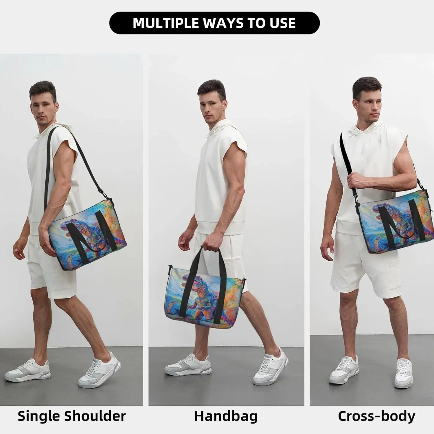 Giganotosau print Travel Duffel Bag, Sports Tote Gym Bag, Swim Pool Bag Large Shoulder Tote Bag for Beach Weekender, 202-406-121