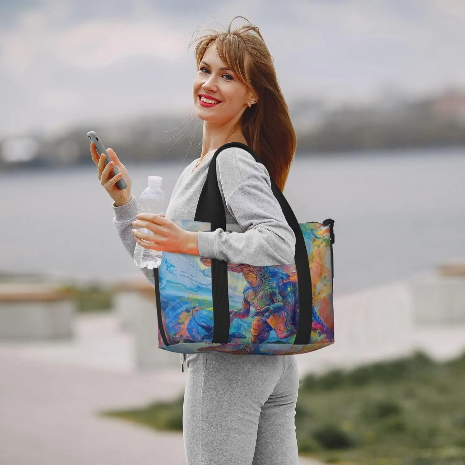 Giganotosau print Travel Duffel Bag, Sports Tote Gym Bag, Swim Pool Bag Large Shoulder Tote Bag for Beach Weekender, 202-406-121
