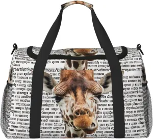 Giraffe Newspaper Travel Duffel Bag Personal Item Bag Gym Bag Weekender Overnight Bag Carry On Bag For Airplane Weekender Bags For Women Men pattern85