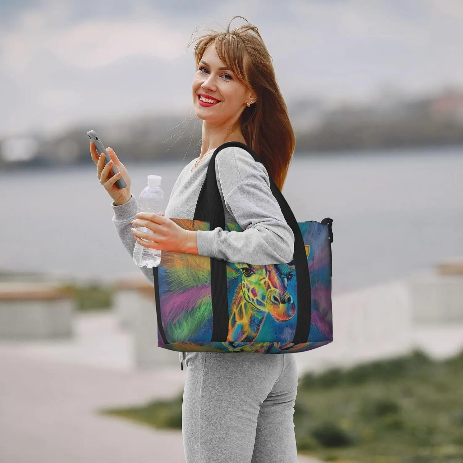 giraffe print Travel Duffel Bag, Sports Tote Gym Bag, Swim Pool Bag Large Shoulder Tote Bag for Beach Weekender