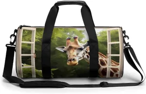 Giraffe Sticking Head Into an Window Print Gym Sport Bag Travel Duffel Bags Weekender Carry on Tote Bags for Women Men