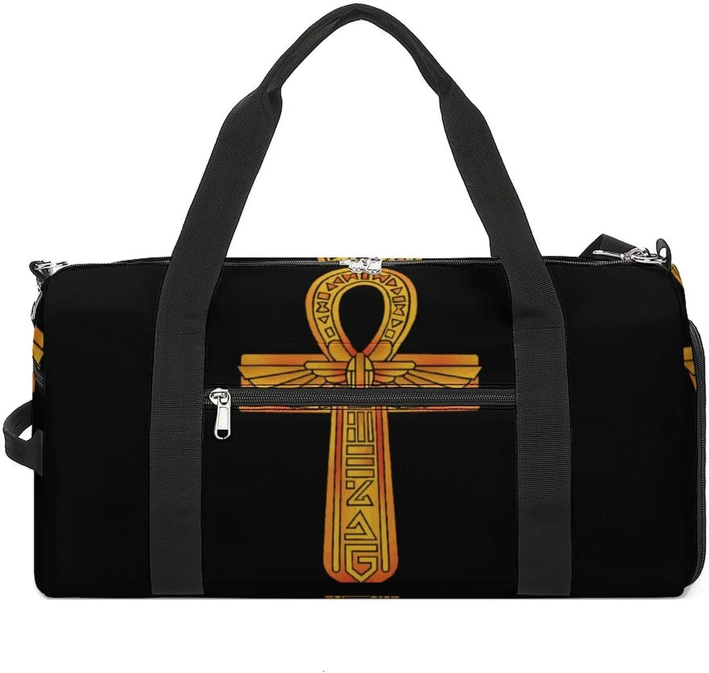 Gold Egyptian Symbol Travel Duffel Bag Sport Gym Tote Bag Lightweight with Shoes Compartment for Men Women