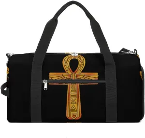 Gold Egyptian Symbol Travel Duffel Bag Sport Gym Tote Bag Lightweight with Shoes Compartment for Men Women
