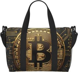 golden bitcoin print Travel Duffel Bag, Sports Tote Gym Bag, Swim Pool Bag Large Shoulder Tote Bag for Beach Weekender, 202-406-121